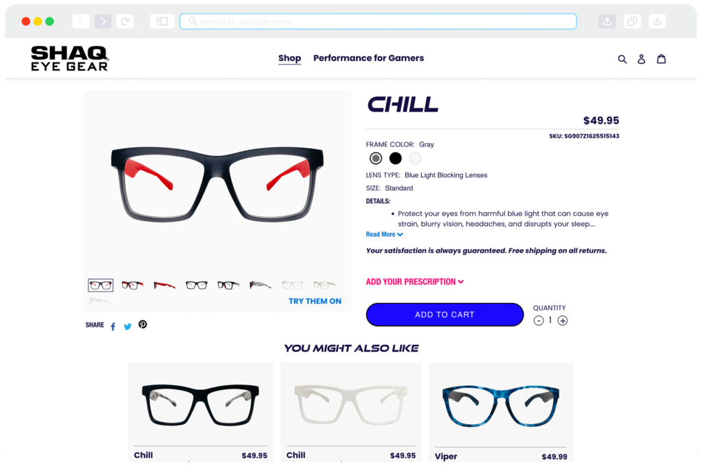 Shaq Eye Gear Website Product Page Design Shaq Eye Gear Website Product Page Design
